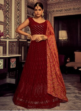 Red Party A Line Lehenga Choli