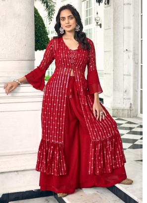 Red Party Palazzo Salwar Kameez