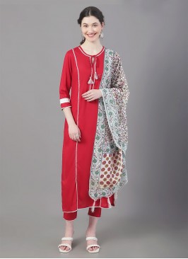 Red Plain Pant Style Suit