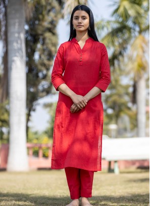 Red Plain Party Wear Kurti