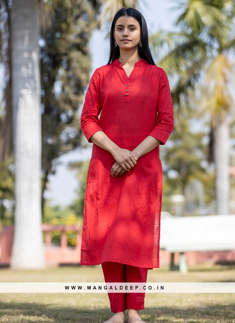 Cotton Party Wear Kurti in Red and Maroon with Thread work | Party wear, Wearing  red, Maroon color