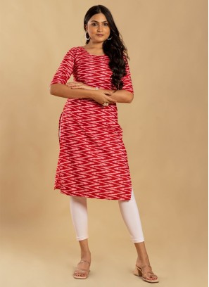 Red Printed Ceremonial Designer Kurti