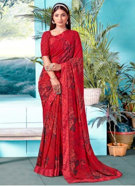 Red Printed Trendy Saree