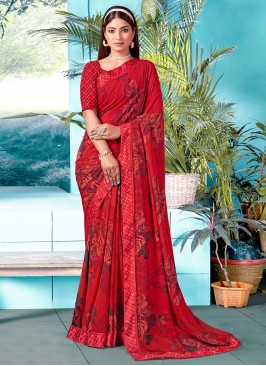 Red Printed Trendy Saree
