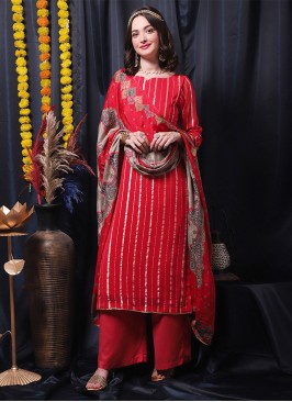 Red Pure Georgette Festival Palazzo Salwar Kameez