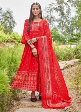 Red Rayon Trendy Gown