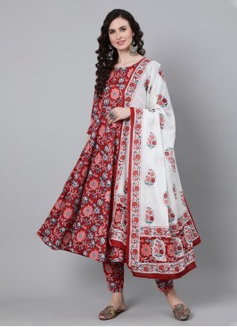 Red Rayon Trendy Salwar Kameez