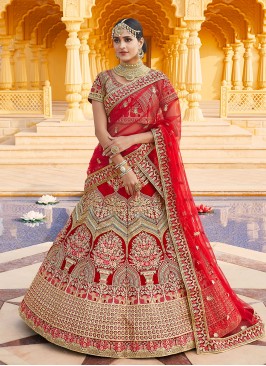 Red Reception Velvet A Line Lehenga Choli