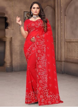 Red Resham Ceremonial Contemporary Saree