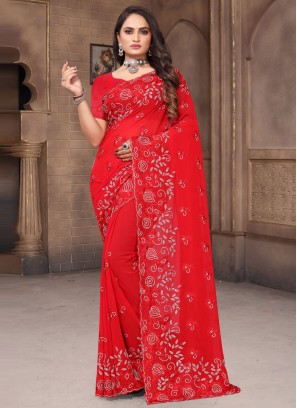 Red Resham Ceremonial Contemporary Saree