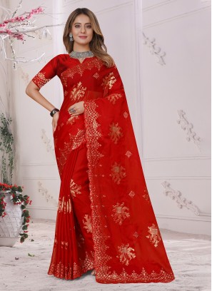 Red Resham Festival Classic Saree