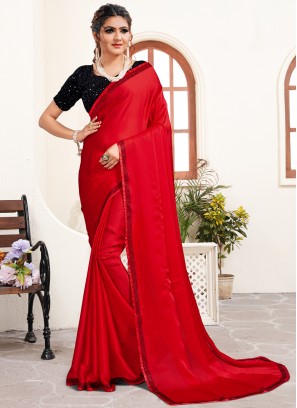 Red Satin Classic Saree