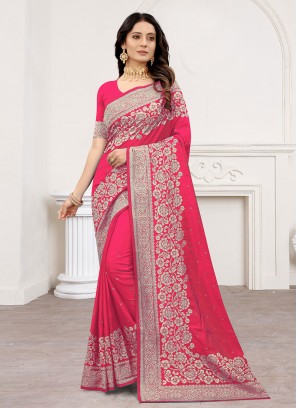 Red Satin Silk Classic Saree