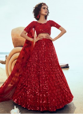 Red Sequins Designer Lehenga Choli