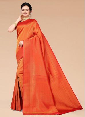 Red Silk Blend Woven Traditional Saree