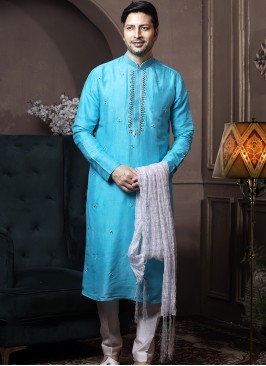 Feroze Silk Kurta Pajama with Off-White PolySilk Trouser.