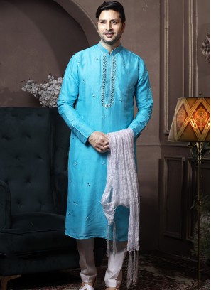 Feroze Silk Kurta Pajama with Off-White PolySilk Trouser.