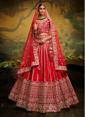 Red Silk Party A Line Lehenga Choli