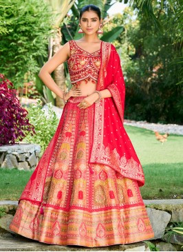 Red Silk Readymade Lehenga Choli