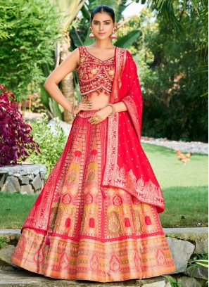 Red Silk Readymade Lehenga Choli