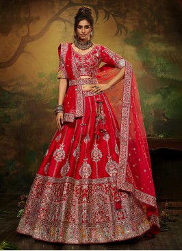 Red Silk Trendy Lehenga Choli