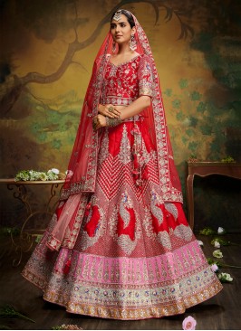 Red Thread Silk Designer Lehenga Choli