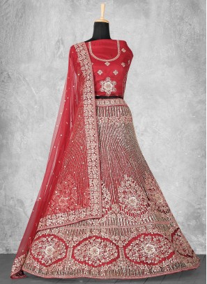 Red Velvet A Line Lehenga Choli