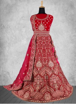 Red Velvet Bridal A Line Lehenga Choli