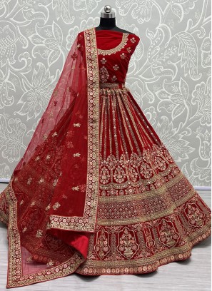 Red Velvet Engagement A Line Lehenga Choli