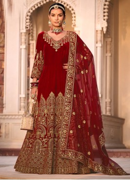 Red Velvet Party Anarkali Salwar Kameez