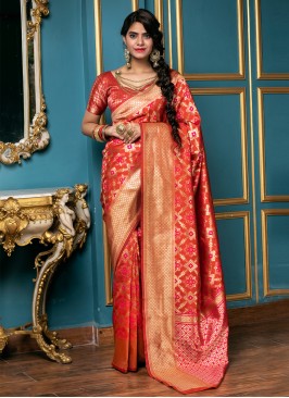 Red Weaving Ceremonial Traditional Saree