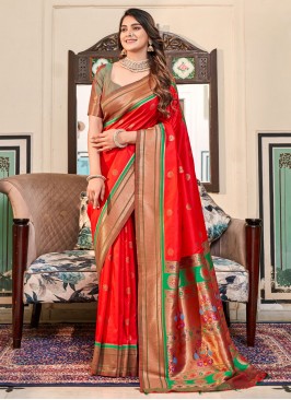Red Weaving Classic Saree