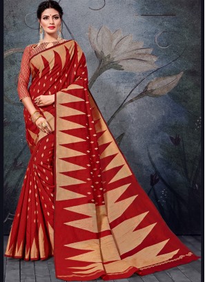 Red Weaving Contemporary Saree