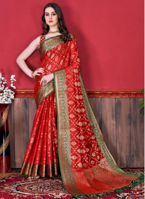 Red Weaving Contemporary Style Saree