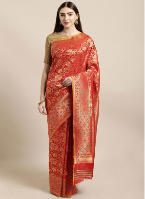 Red Weaving Designer Traditional Saree