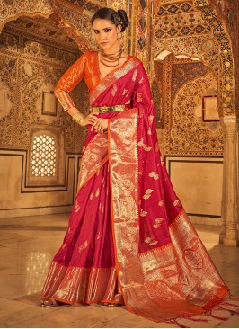 Red Weaving Trendy Saree