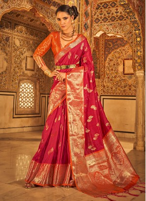 Red Weaving Trendy Saree