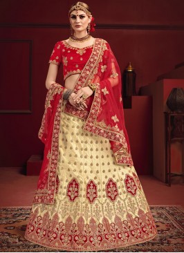 Red Wedding Satin Designer Lehenga Choli