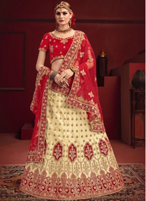 Red Wedding Satin Designer Lehenga Choli
