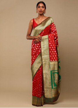 Red Woven Art Banarasi Silk Trendy Saree