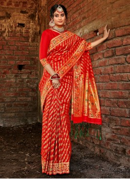 Red Woven Classic Saree