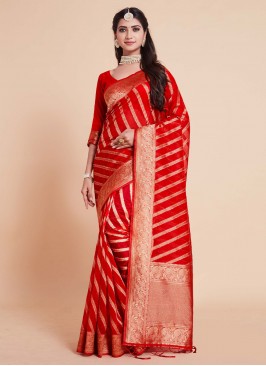 Red Woven Festival Trendy Saree