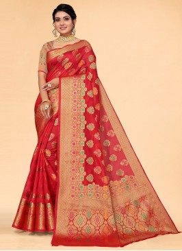 Red Woven Trendy Saree