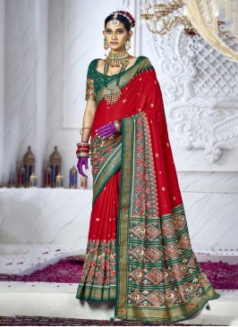 Red Woven Trendy Saree