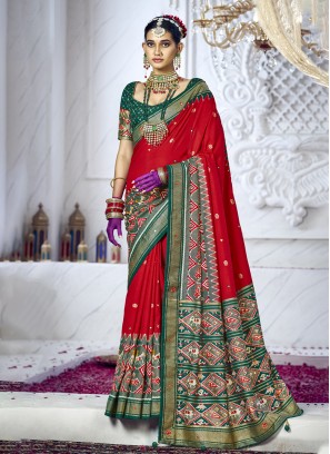 Red Woven Trendy Saree
