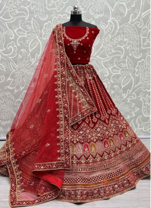 Red Zircon Designer Long Lehenga Choli