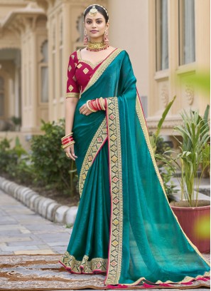Refreshing Border Silk Morpeach  and Teal Traditional Saree