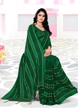 Refreshing Green Swarovski Georgette Satin Trendy Saree