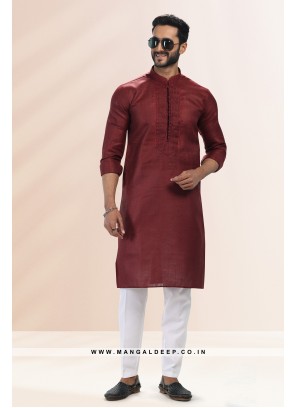 Refreshing Wine Premium Linen Cotton Kurta Pant with Pintuck Work