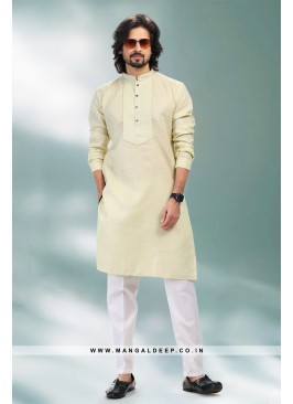 Refreshing Pista Green Premium Linen Cotton Kurta Pant with Pintuck Work